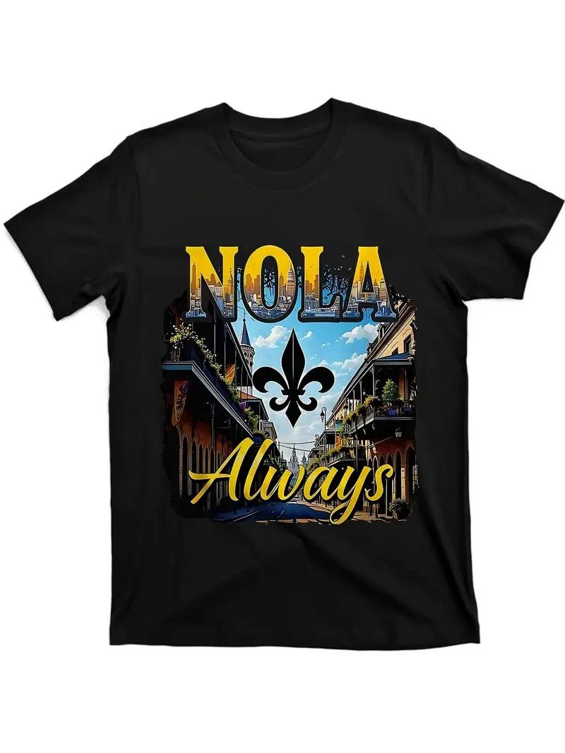 NOLA Always T-Shirt - Vintage New Orleans Street Scene with Fleur-de-Lis, Comfor XS