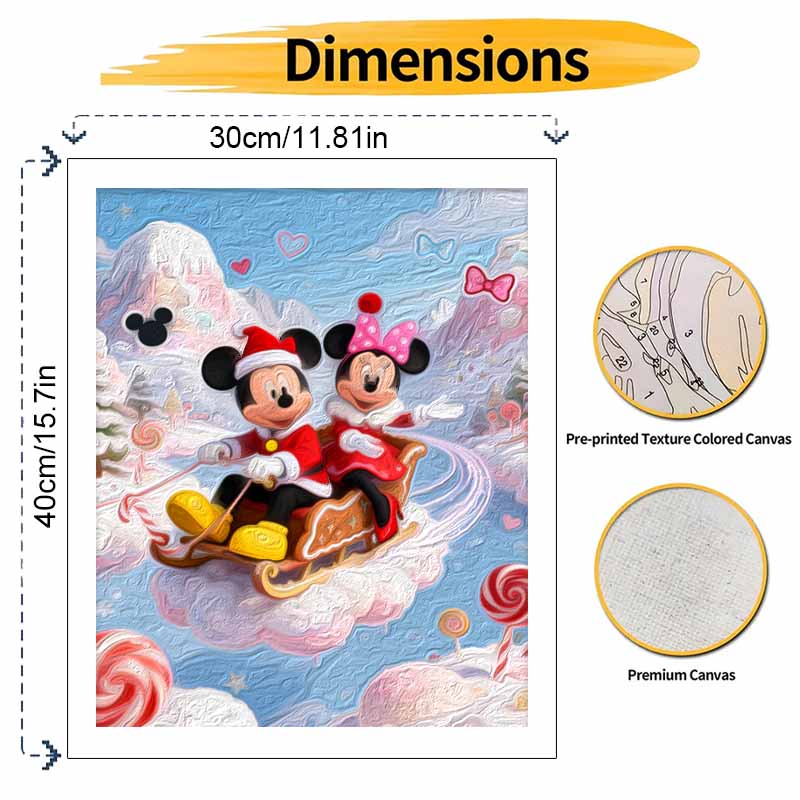 Disney Christmas Mouse Couple Sleigh Winter Wonderland Oil Paint Digital Painting Art Kit FillIn Painting Home Decor