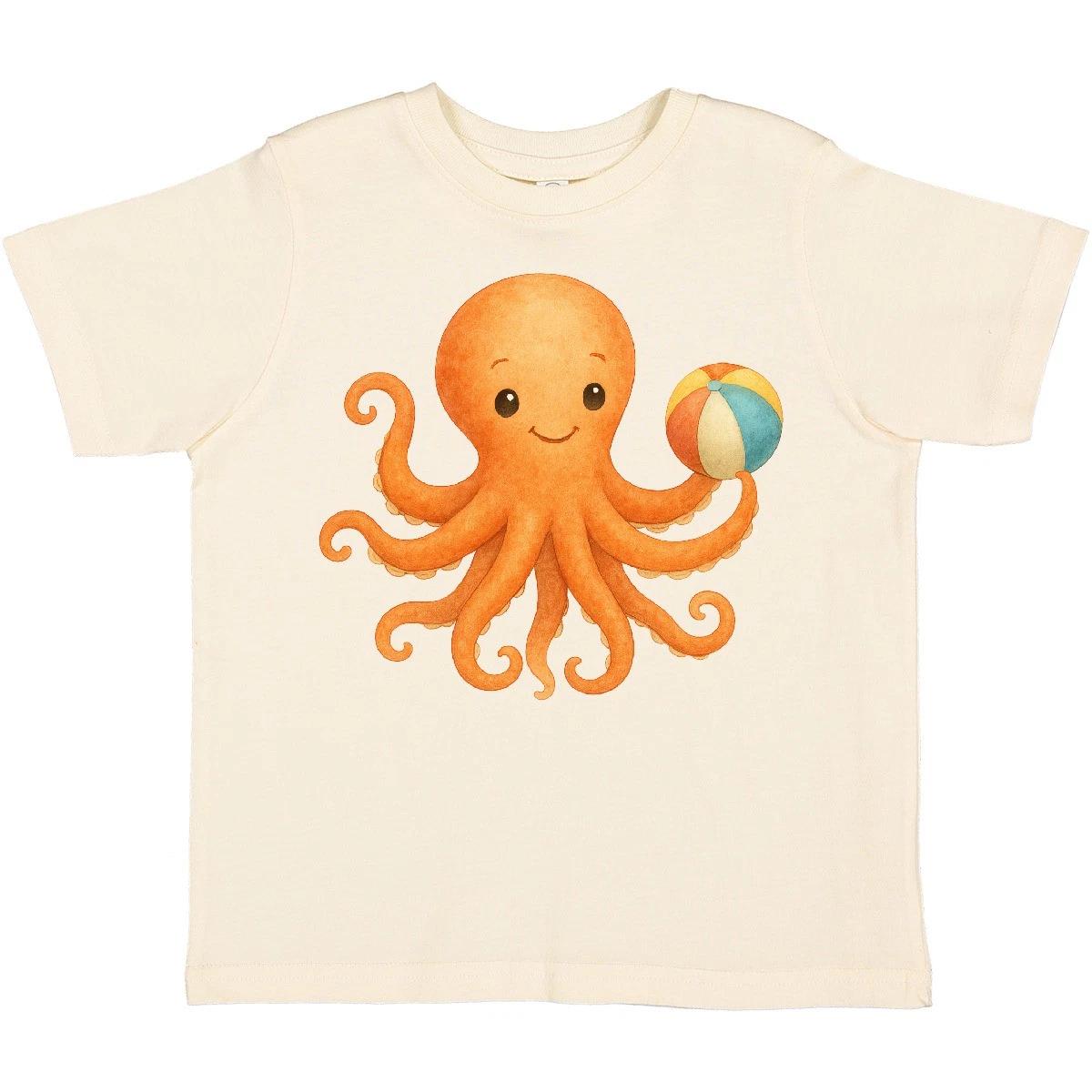 Inktastic Cute Octopus With Beach Ball Toddler kids boys T-Shirt Marine Ocean Vacation Kid 160