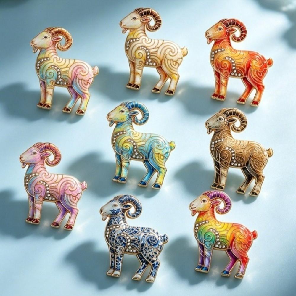 Beautiful Goat Enamel Brooch Elegant Rhinestone Brooch Trendy Animal Pin  Unisex
