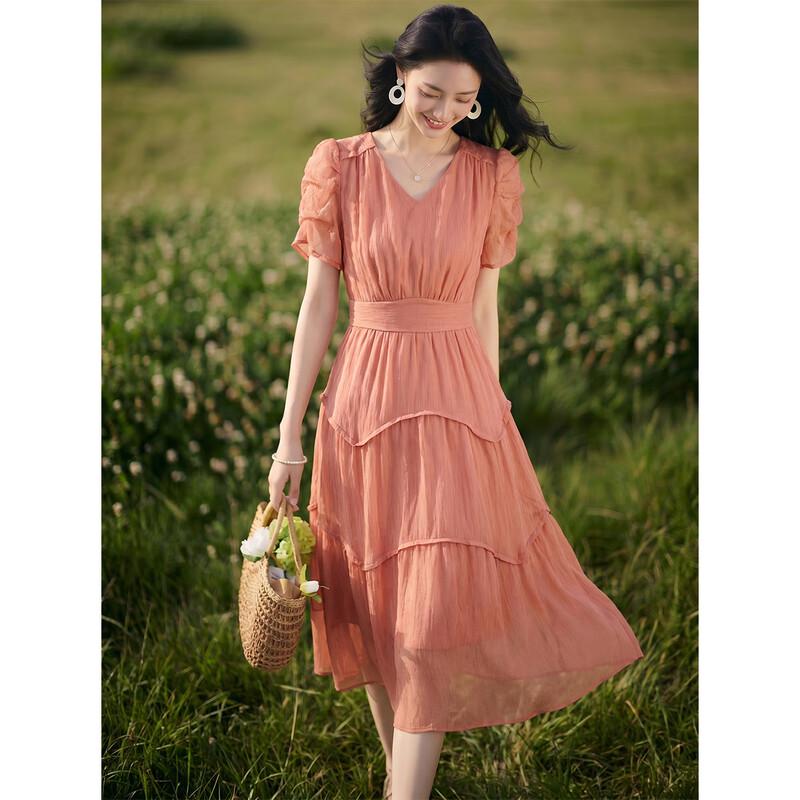 French Style Pleated V-Neck Midi Dress 4XL