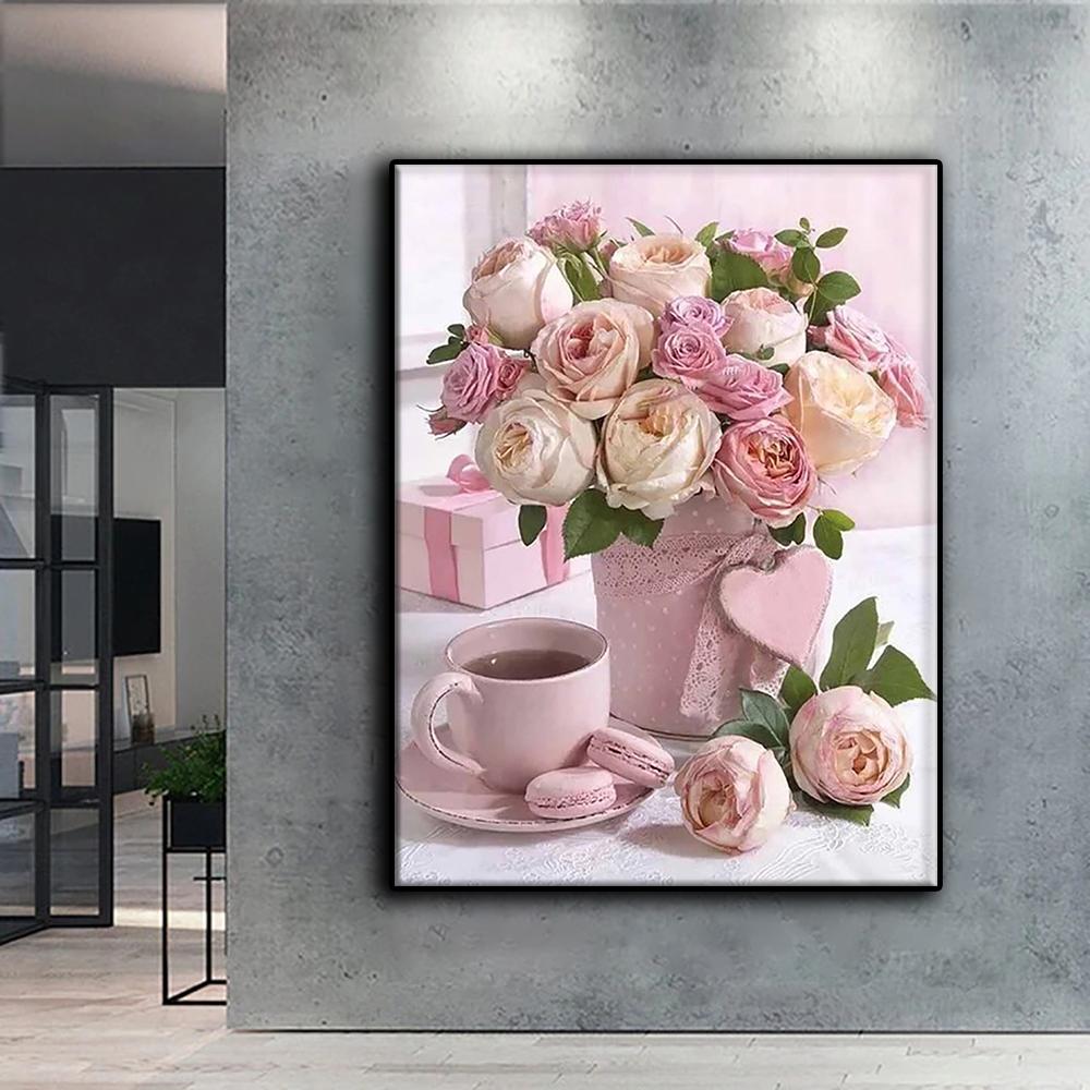 Full 5D Diy Diamond Painting Pink Roses 5D Diamond Painting