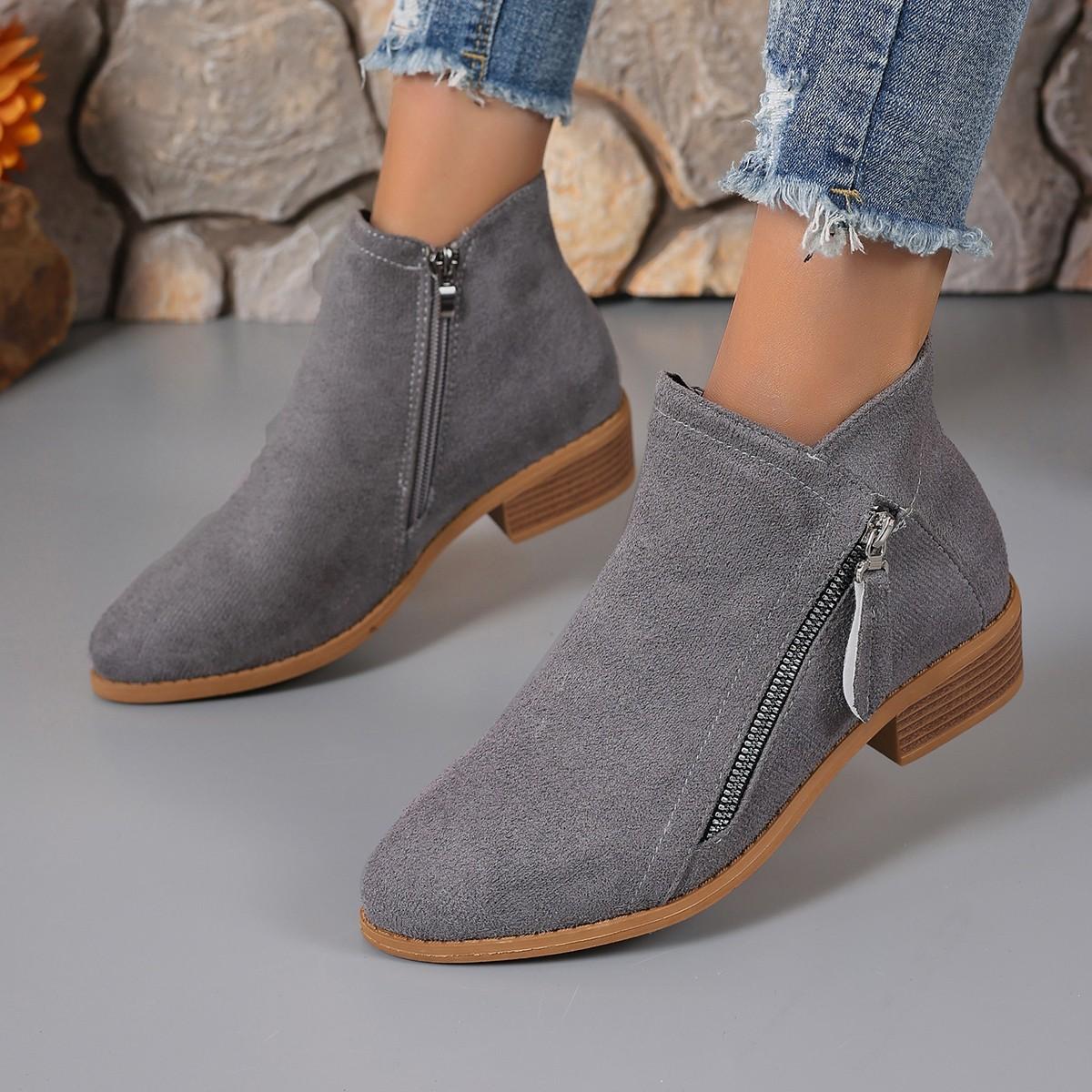 

Новые зимние ботинки Martin на среднем каблуке, женские ботинки большого размера, однотонные, с низким голенищем, с боковой молнией, женские ботинки Martin 43 темно-серого