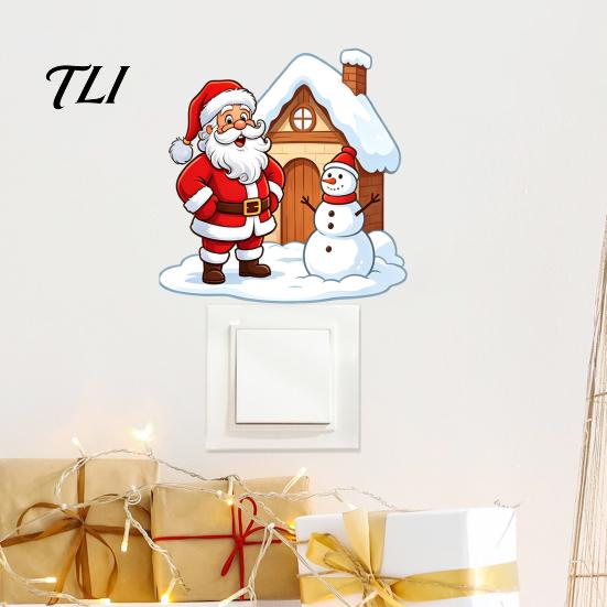 Festive Switch Decal Christmas Santa Claus Sticker, Light for Xmas Holiday, Holiday Wall Sticker Removable Self-Adhesive Living Room Bedroom Decor