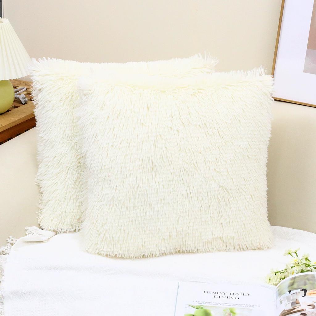 Luxury Soft Faux Fur Fleece Cushion Cover Pillowcase Spring Decorative Throw Pillows Covers, No Pillow Insert,18x18 Inch 2 Pack