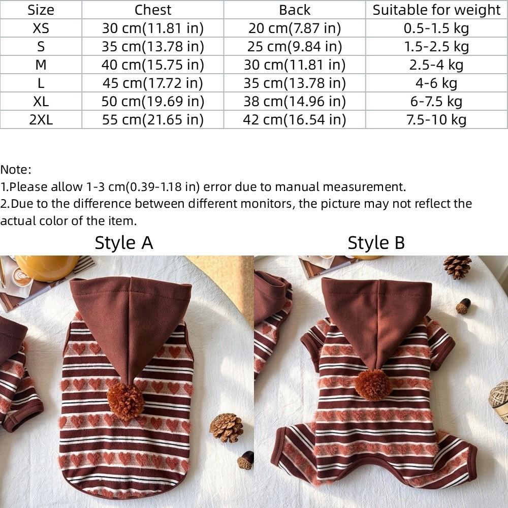 Warm Dog Four-Legs Clothes Heart Pattern Pet Jumpsuit Striped Dog Hoodie Outdoor Activity