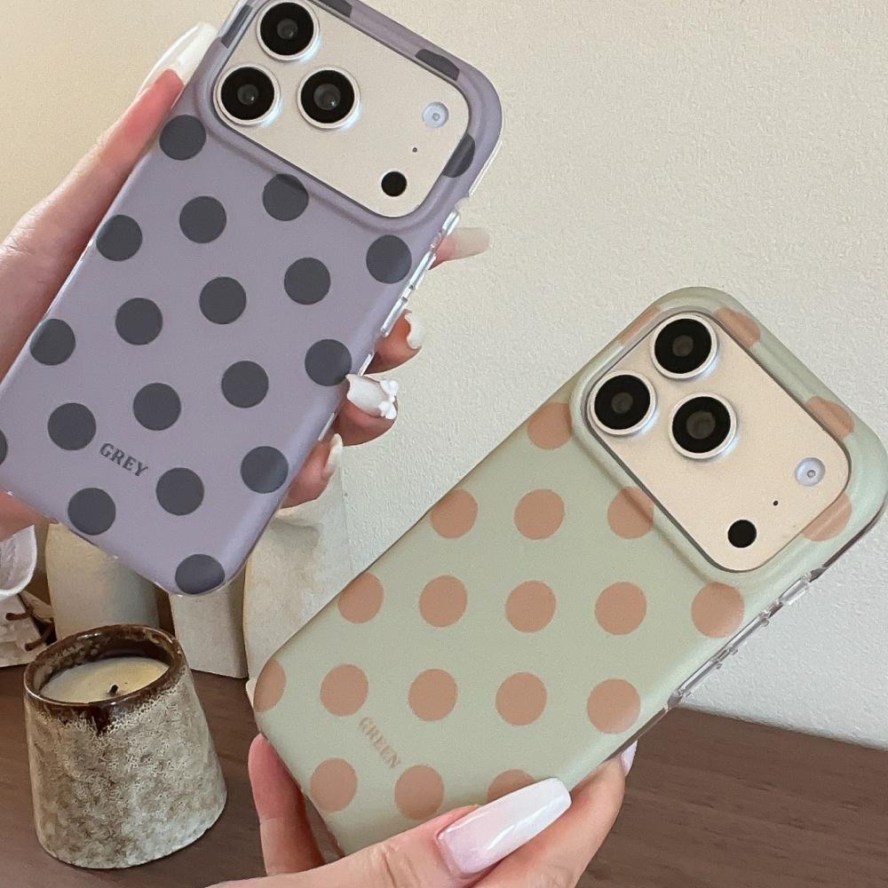 Korean Ins Solid Color Simple Polka Dot Suitable for Apple 17Pro Mobile Phone Case Iphone16promax New 15 Double Layer 17 Girl 14pm Trend 13 Creative