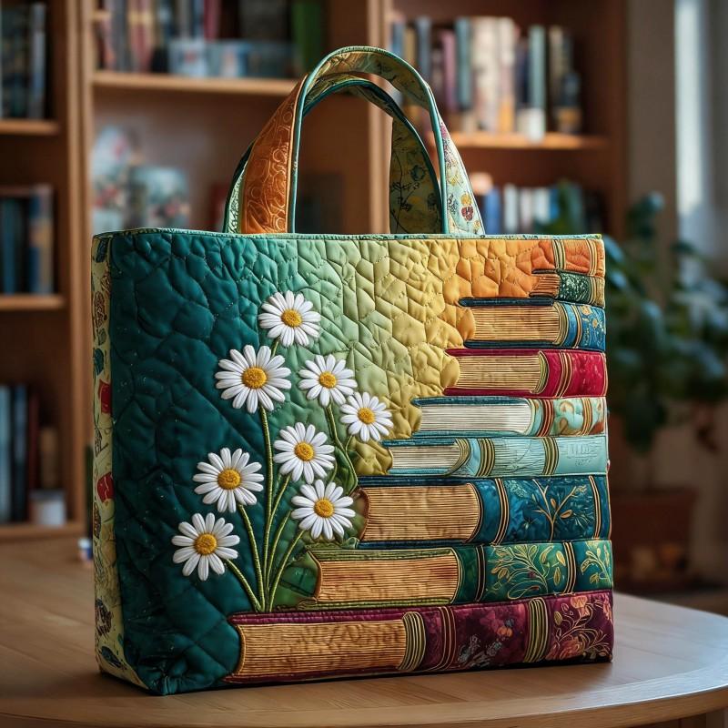 Floral Print Quilted Tote Bag - Shoulder Hand Carry Medium Size Street Style
