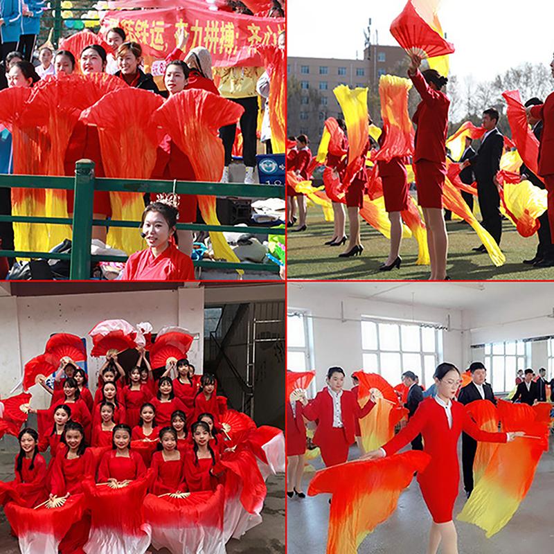 Prawa ręka 150 cm długości wachlarz do tańca Sprzedaj Pani Belly Gradient Color Dancer Ćwicz długie imitacje rekwizytów tanecznych Jedwabne wachlarze