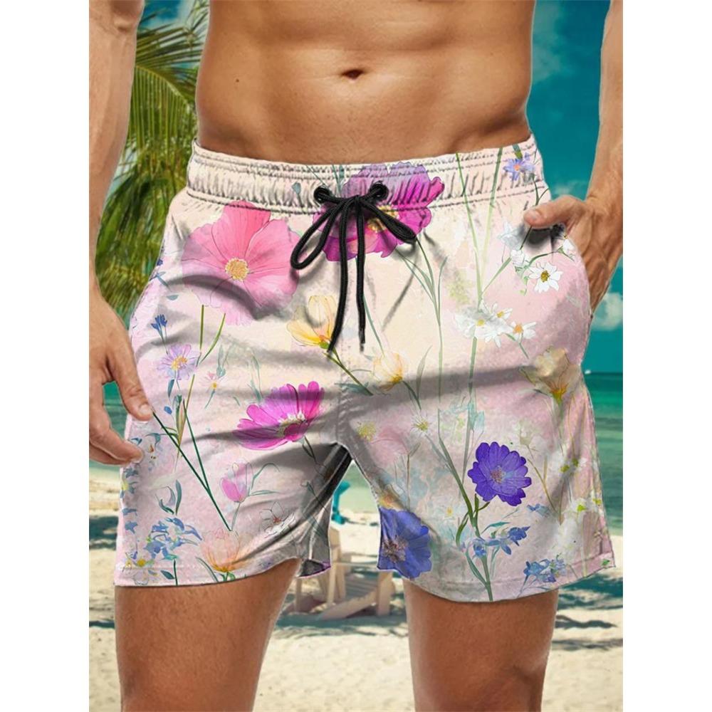 

Trendy Floral Graphic Short Pants For Men Summer Fashion Vacation 3D Printed Hawaiian Beach Shorts Casual Oversized Swim Trunks 5XL