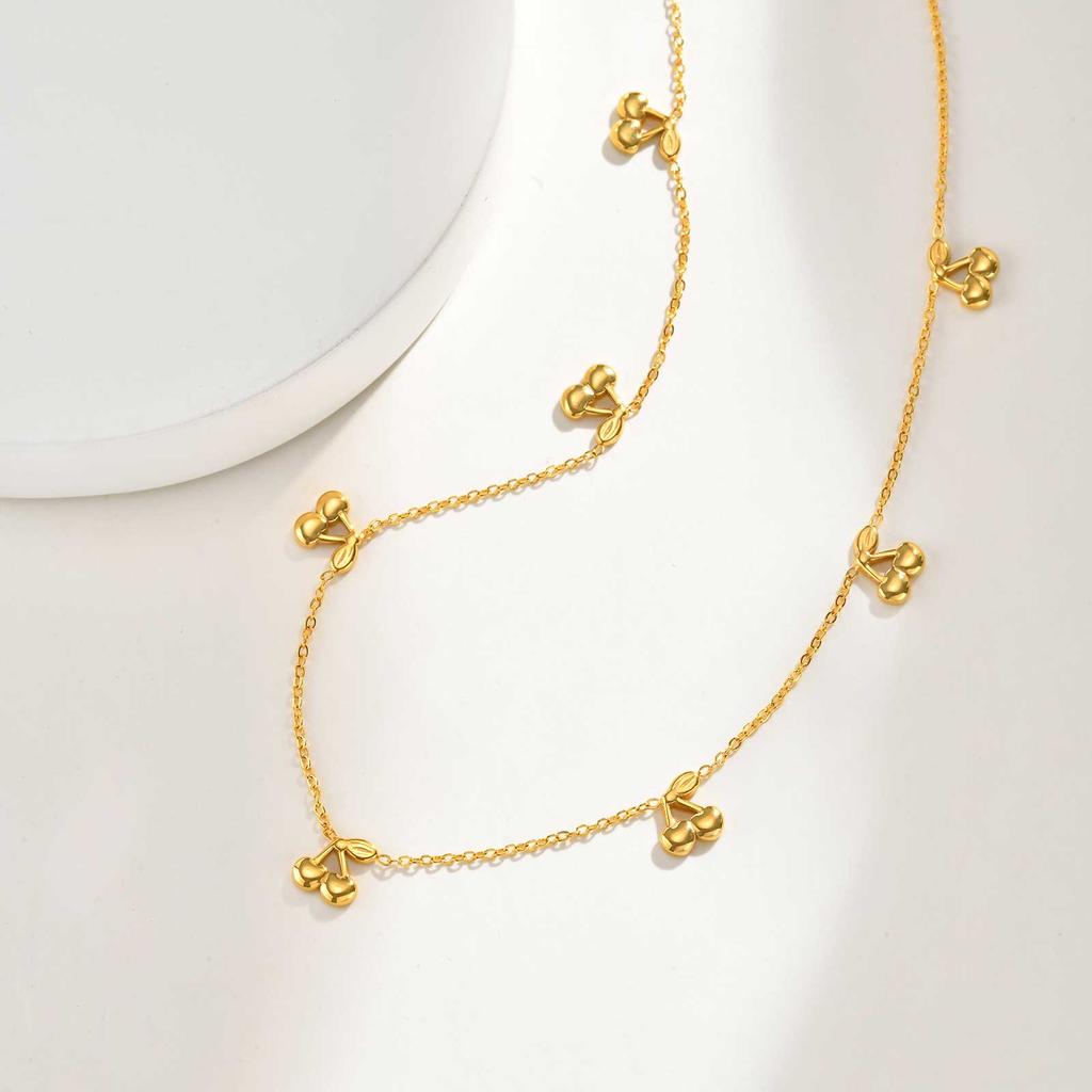 Fashion Chic Stainless Steel Cherry Chain Necklace, 18k Gold Plated Waterproof Charm Necklace, Exquisite Jewelry for Women Gift