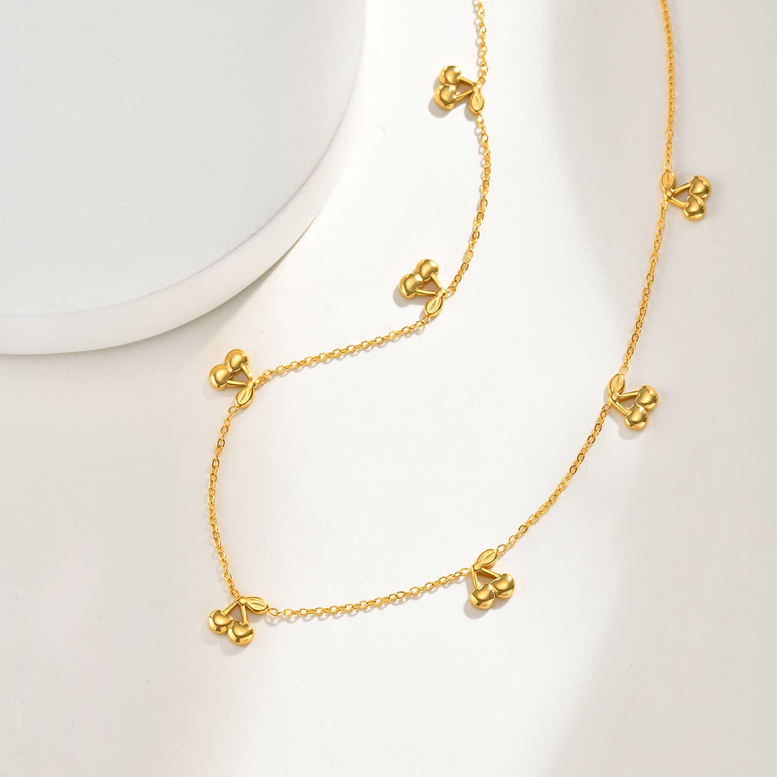 

Dainty 7 Cherry Accessories Necklace for Women Gold Plated Stainless Steel Flat Rolo Chain Necklaces Fashion Jewelry Gift