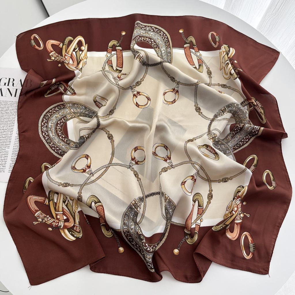 Summer Sunscreen Fashion Print 70cm Square Beach Satin Scarf Casual Elegant Thin Breathable Neck Women Head Wrap Hair Scarves