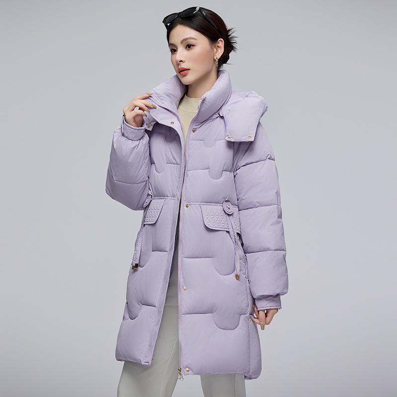 

Женское зимнее хлопковое пальто средней длины с капюшоном: Толстая, Защищающая от холода, Модная верхняя одежда L: 115-130 lb фиолетовый