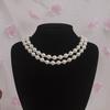 Hepburn Style Imitation Pearl Necklace, Simple 10mm Double-layer Collarbone Chain, Multi-layer Stacked Bead Chain Long Sweater Chain