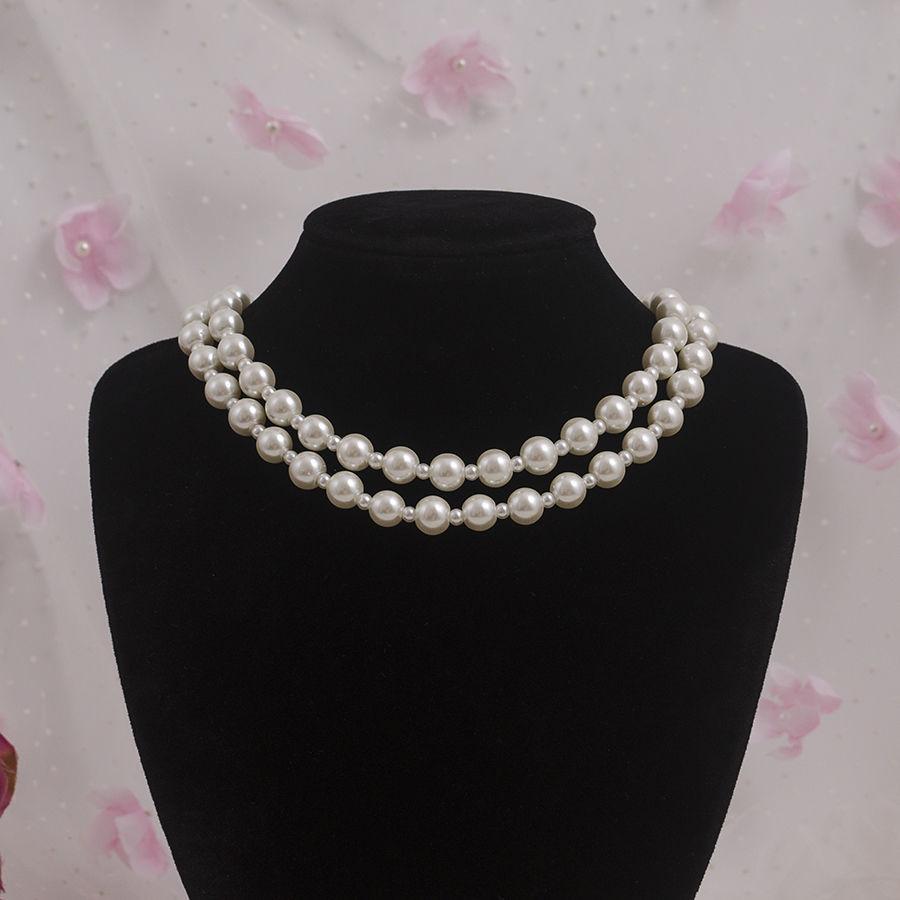 

Hepburn style imitation pearl necklace, simple 10mm double-layer collarbone chain, multi-layer stacked bead chain long sweater chain