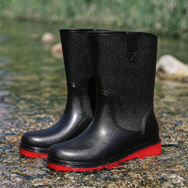 Rain shoes men's long tube medium tube waterproof water shoes rain boots wear-resistant thickened adult fashion velvet student rubber shoes