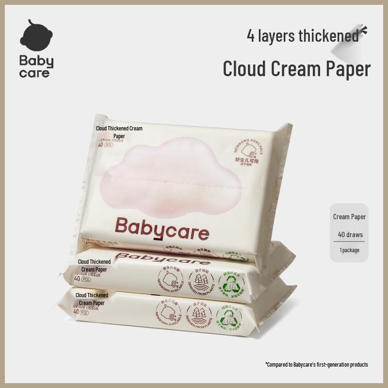 Babycare Cloud Cream Wipes - 40 Soft-Sheet Pack for Delicate Baby Skin, Hygienic and Portable for Travel Use 190mm x 137mm (3-ply)