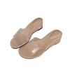 Soft leather version! Round head open-toed transparent one-word with sandals, women wear wedge heel temperament one-word French cool slippers