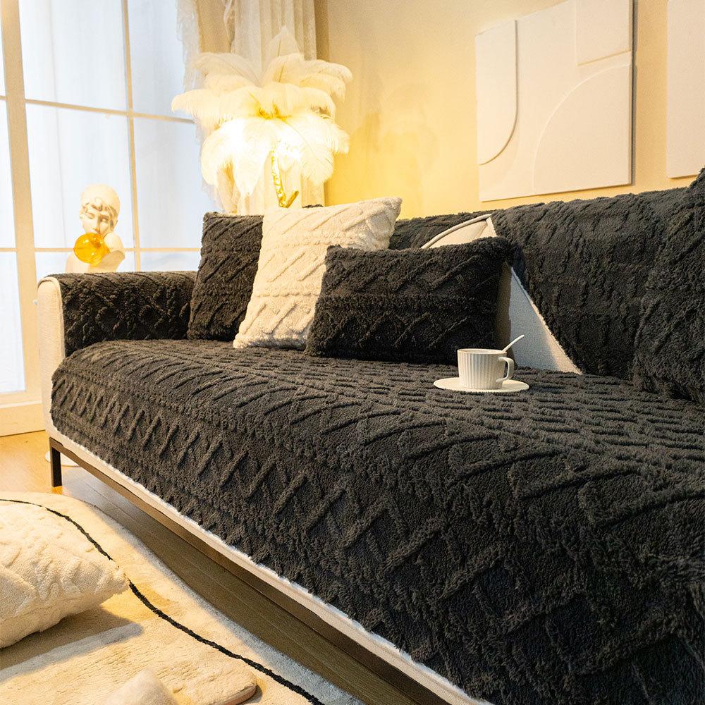 Autumn and Winter New Solid Color Three-Dimensional Jacquard Velvet Sofa Cushion Modern Simple Non-Slip Sofa Cushion Towel