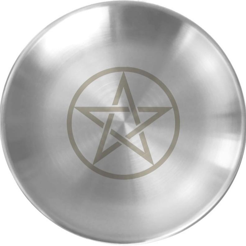 Metadax Zodiac Candle Holders: Five-Pointed Star & Triple Moon Stainless Steel. Herb & Incense Plates Included. Multiple Metal Styles.