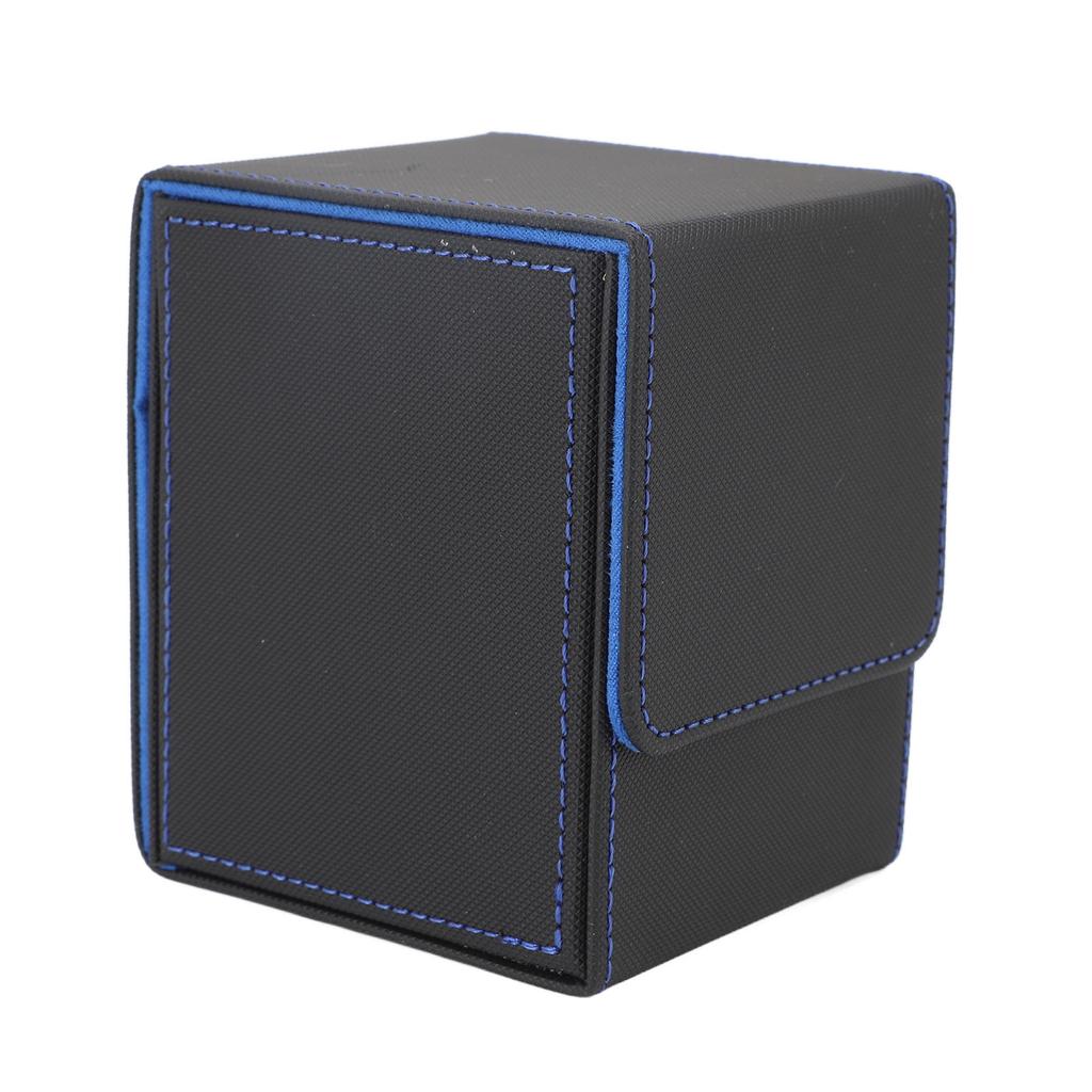 Card Deck Box Double Layer Structure Rain Proof Wide Mouth U Shaped Design Leather Magnetic Card Storage Box Black Blue