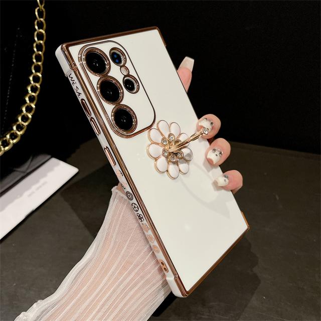 For Samsung Galaxy S24 Ultra Luxury Plating Frame Ring Stand Holder Phone Case For Samsung S21 S22 S23plus A25 A52 A54 A55 Cover