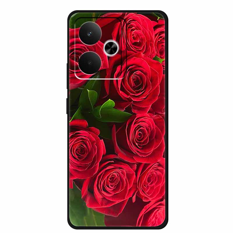 Phone Case For Realme GT 7T Case Flowers Soft Black Silicone Back Cover For Realme 14 5G 15 Pro GT7 Case Shockproof Coque Fundas