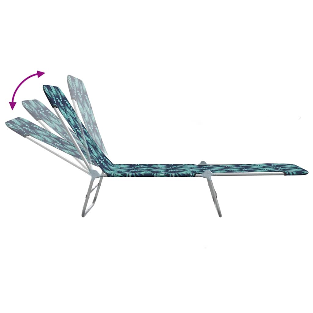 Folding Sun Loungers 2 pcs Steel and Fabric with Leaf Pattern