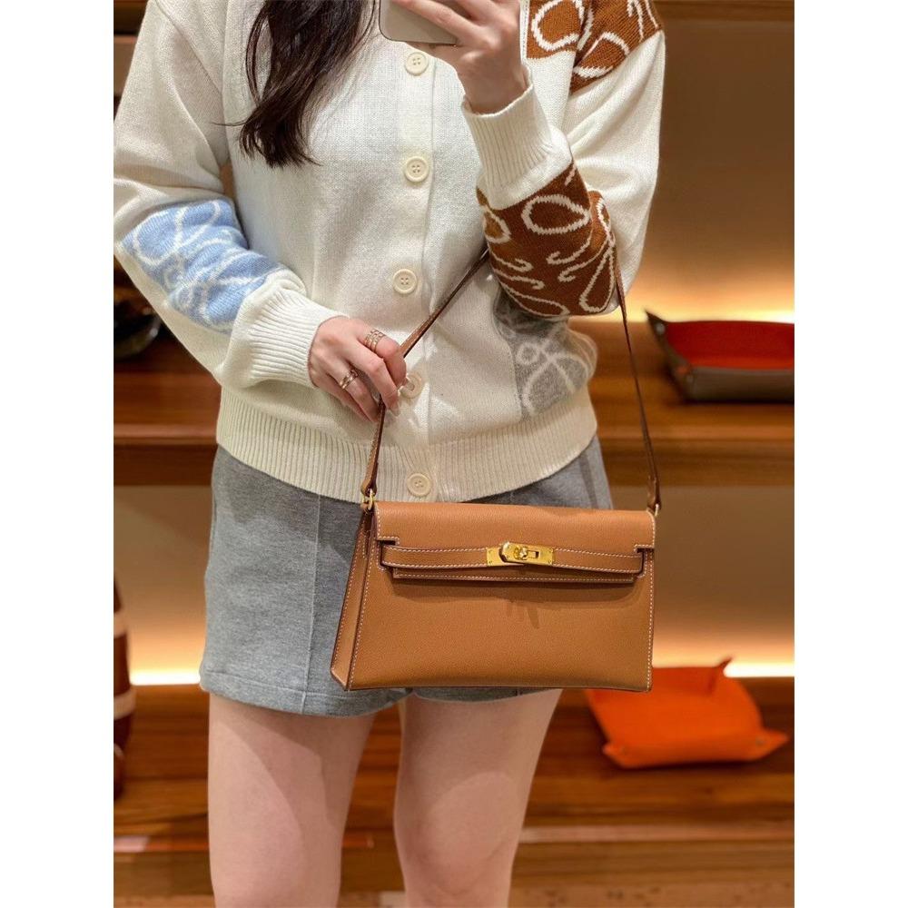 2023 Nowa torba KLelan z wzorem kóz, pod pachę, na jedno ramię, crossbody, damska, pozioma, retro, kopertówka, skóra kozia