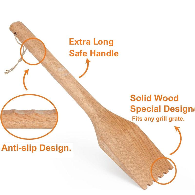 Bbq Grill Barbecue Cleaning Brush Wooden Shovel Brush Scraper Multifunctional Grill Net Oven Baking Tray Kitchen Cleaning Gadget