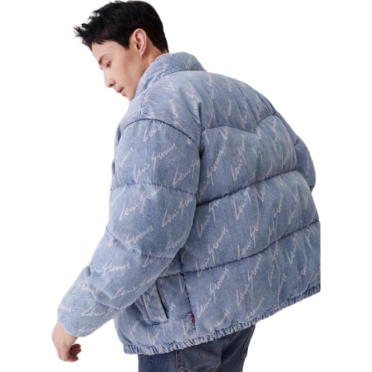 Levis Loose Simple Comfortable Stand Collar Down Jacket Men Outerwear Denim-Blue 0017Q-0000