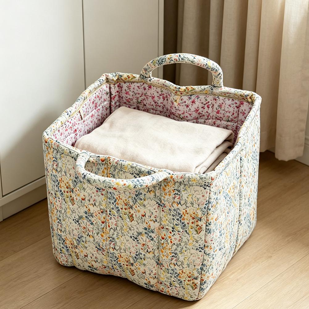 Fabric Pastoral Laundry Storage Bin with Easy Carry Handles Washable Clothes Hamper for Shelves Closet Laundry Home Office Decor