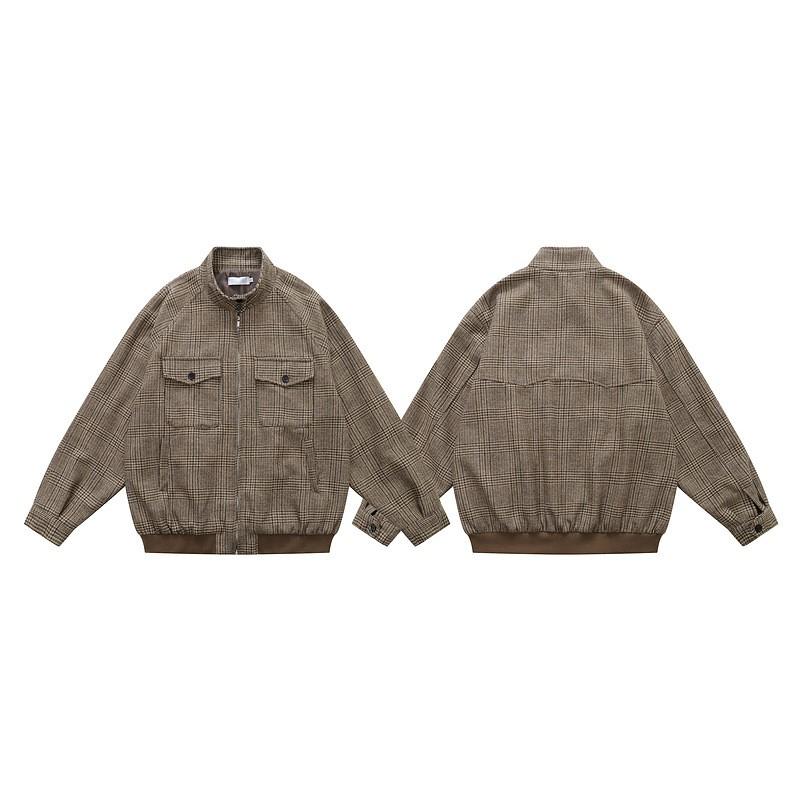 Mens Womens Vintage Herringbone Harrington Jacket Stand Collar Casual Outerwear Fall 2025