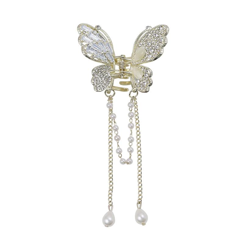 Metal Butterfly Hair Clip Pin Tassel Pendant Pair Accessories Women Simple Hair Claw Clip Butterfly Pearl Tassel Hair Clip