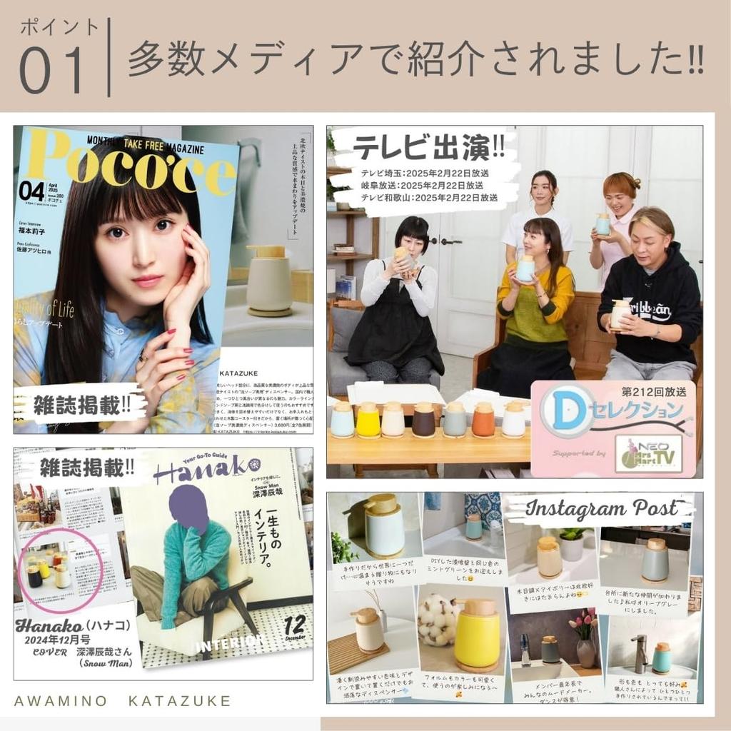 KATAZUKE Foam Soap Mino Ware Dispenser with Wooden Coaster 300ml Foam Mino Made In Japan Soap Dispenser Foam Ceramic Bathroom (Ivory)