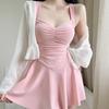 Women's Conservative Slimming One-Piece Swimsuit - INS Style, Sexy Strappy Korean Dress Design
