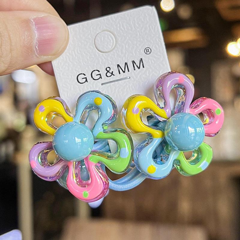 2PCS New Cute Color Blocked Flowers Princess Headwear Kids Elastic Hair Bands Children Hair Ropes Girls Hair Accessories