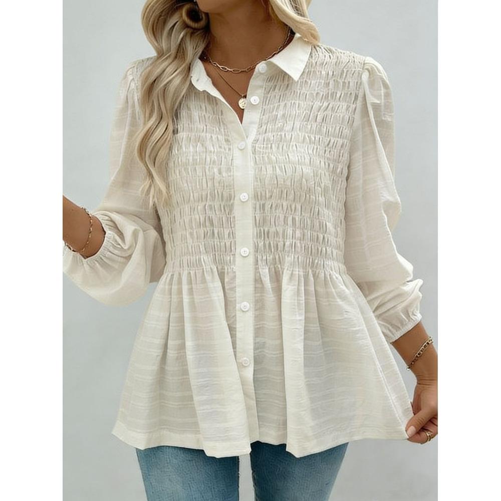 New Solid-color Button Casual and Fashionable Long-sleeved Button-up Shirt for Women In Spring and Summer