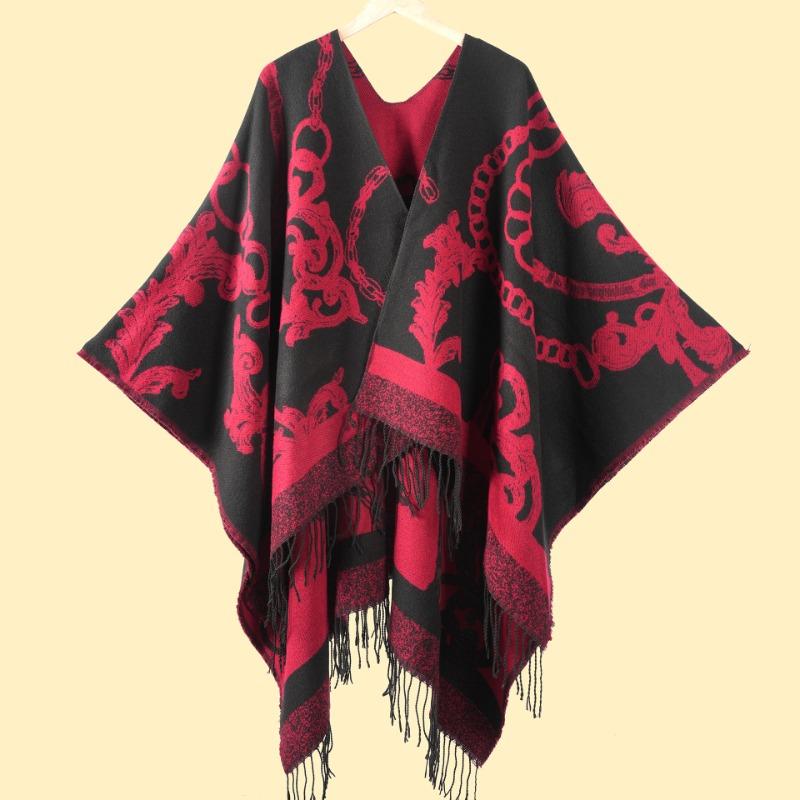 New Product Women's Autumn and Winter Warm Scarf Shawl Cape Fashion Jacquard Fringed Cape Office Warm Blanket