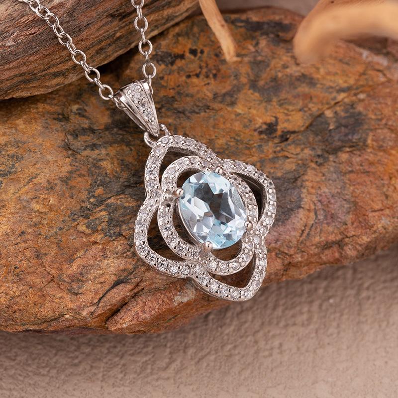

Four-Leaf Colored Treasure Pendant, Natural Citrine Amethyst Topaz Necklace, Women S S925 Whole Body Sterling Silver.
