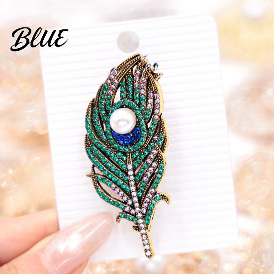 Peacock Feather Pin Vintage Brooch Faux Pearl Rhinstone Lapel Metal Pin Clothing Jewelry Accessories for Wedding Party Prom Daily Wear