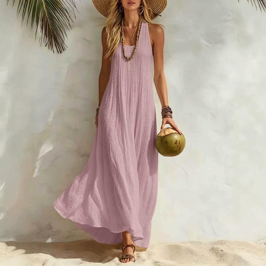 2026 summer European and American popular new women's vest seaside vacation style loose dress women