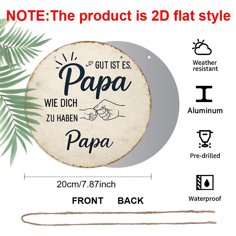 2D Flat, 1pc Vintage Aluminum Sign, German Father'S Gratitude Quote with Fist Pattern Decoration Plaque, Suitable for Bedroom, Living Room, Dining