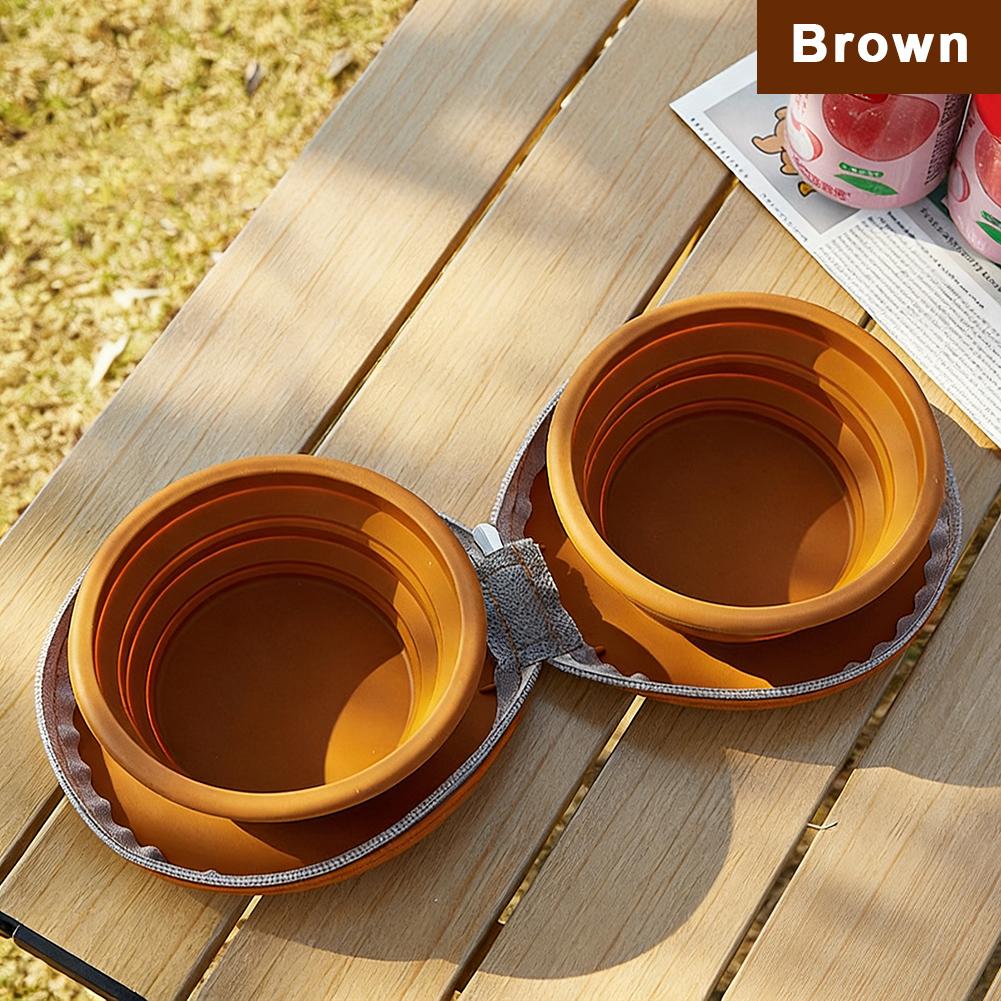 

Outdoor Collapsible Pet Feeding Bowl Double Bowl Water and Food Separation Design Portable Silicone Travel Dish for Dogs Cats коричневый