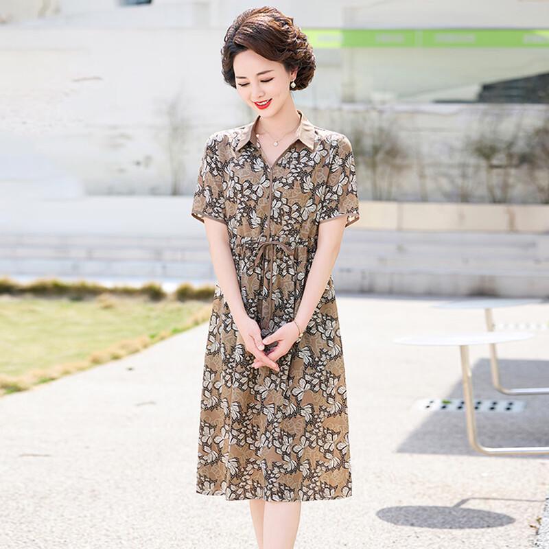 WoXue Elegant Chiffon Shirt Dress for Middle-Aged Women