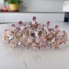 Vintage Pink Floral Crown Elegant Princess Rhinestone Tiara Trendy Crown Hair Accessory  Wedding
