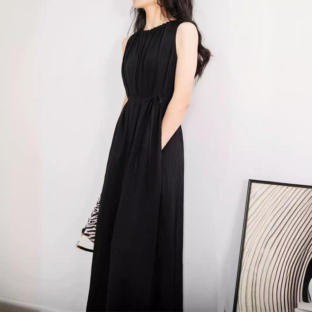 French Black Sleeveless Long Dress - Elegant & Slimming Women's Fashion 2026