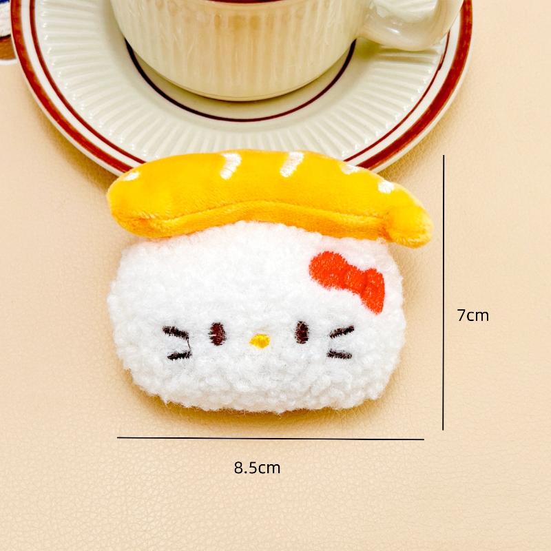 

Cute Cartoon Plush Hello Kitty Squeak Pendant Keychain Kawaii Simulation Gourmet Sushi Fried Shrimp Doll Backpack Decoration