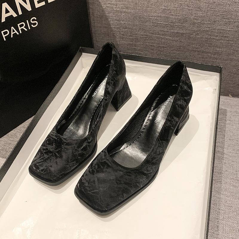 

Премиальный сенс ретро темперамент мелкий вырез туфли на высоком каблуке 2025 весна и осень женская обувь маленькие кожаные туфли Мэри Джейн одинарные туфли 39 чёрный